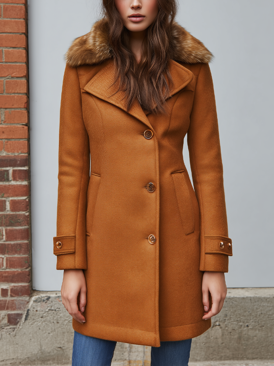 Vintage Fur Collar Wool Blend Coat