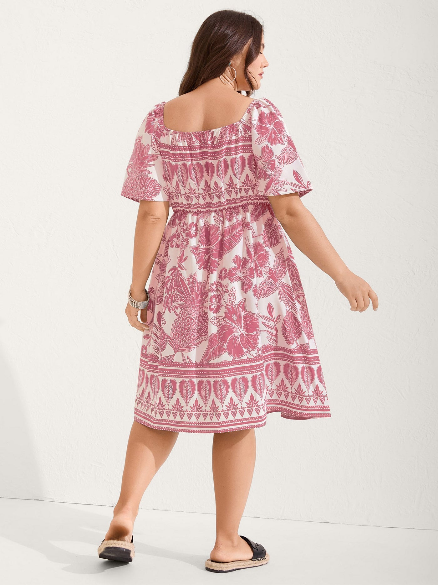 Boho Print Fit Flare Pockets Midi Dress