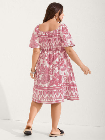 Boho Print Fit Flare Pockets Midi Dress