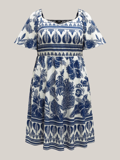 Boho Print Fit Flare Pockets Midi Dress