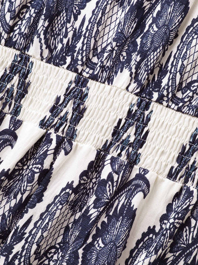 Boho Print Shirred Cami Midi Dress