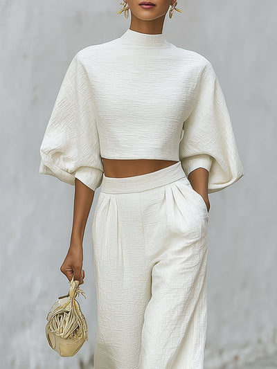 Creamy White Textured Lantern Sleeve Set