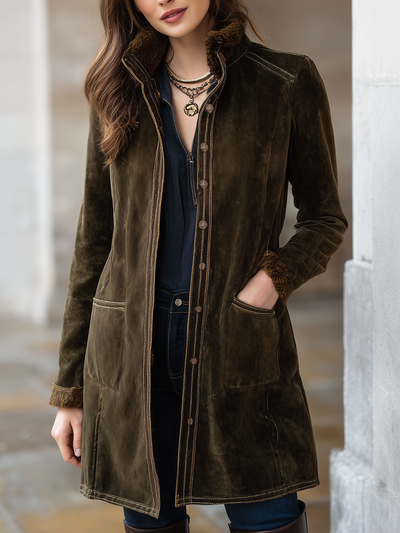 Vintage Shearling Collar Eco-friendly Suede Jacket