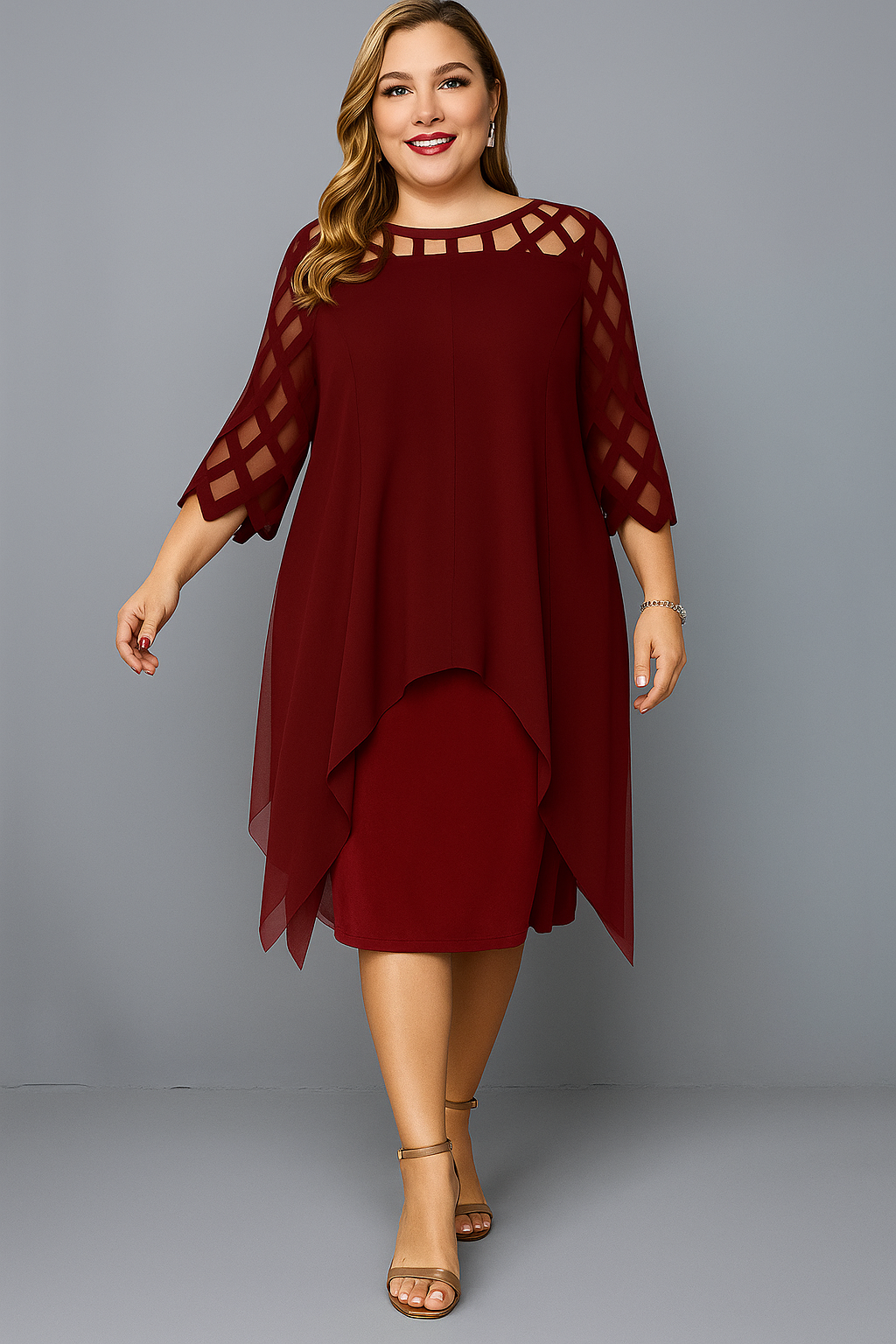 Elegant Lace Sleeve Tummy Covering Dress | MALAGA