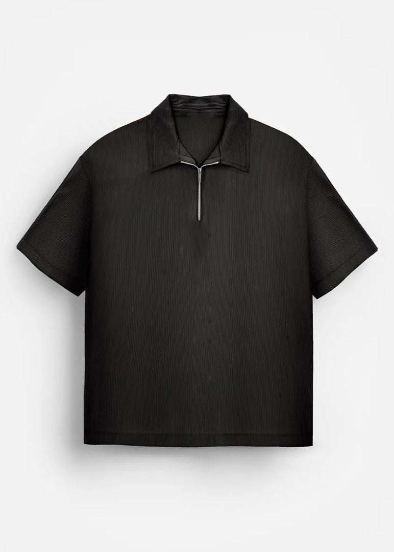 Oversize Textured Zipper Polo T-Shirt