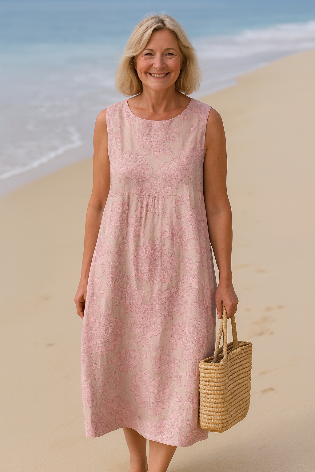 Cavell™ – Relaxed Fit Summer Dress in Soft Pink Floral Print