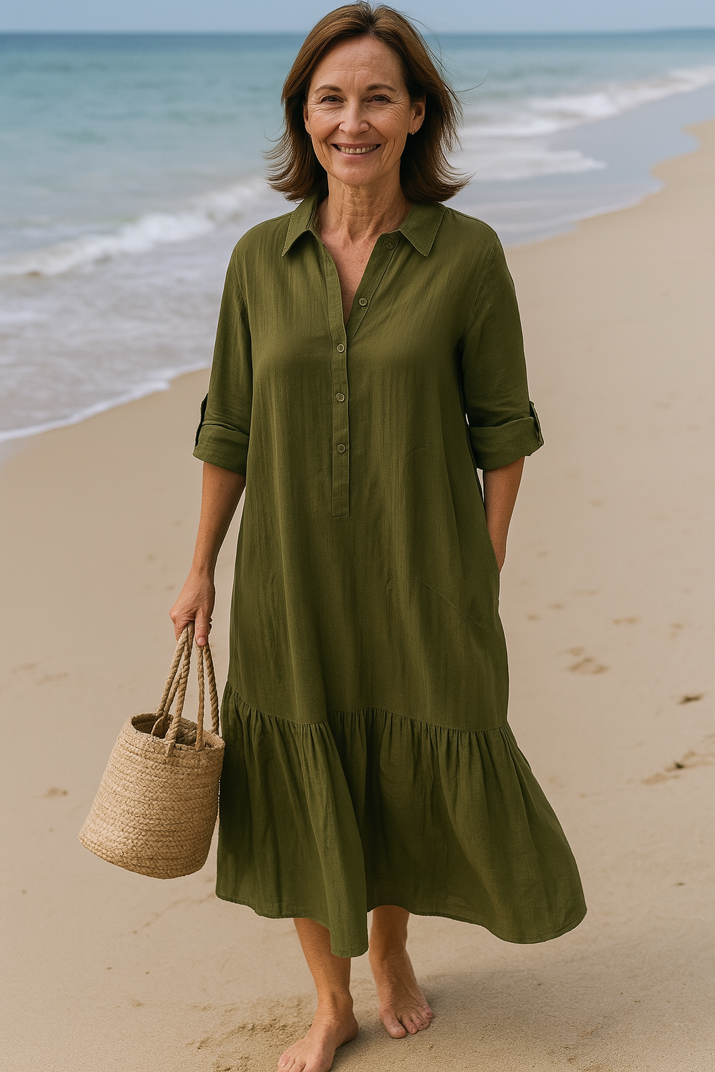 Cavell™ – Collared Dress with Flowing Hem