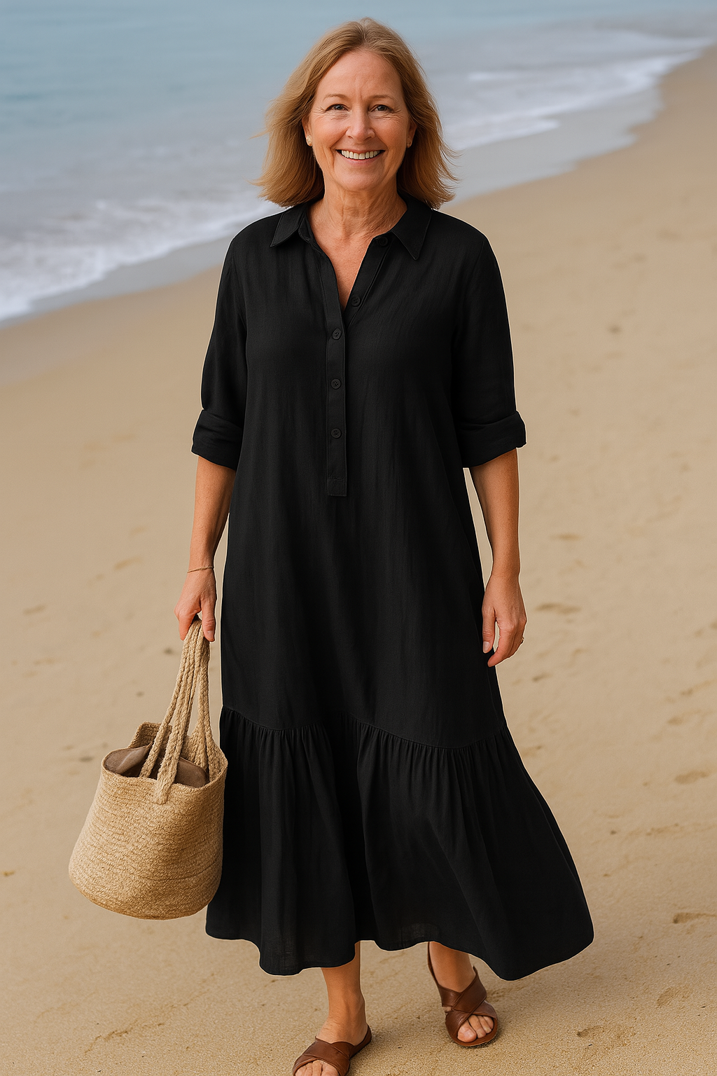 Cavell™ – Collared Dress with Flowing Hem