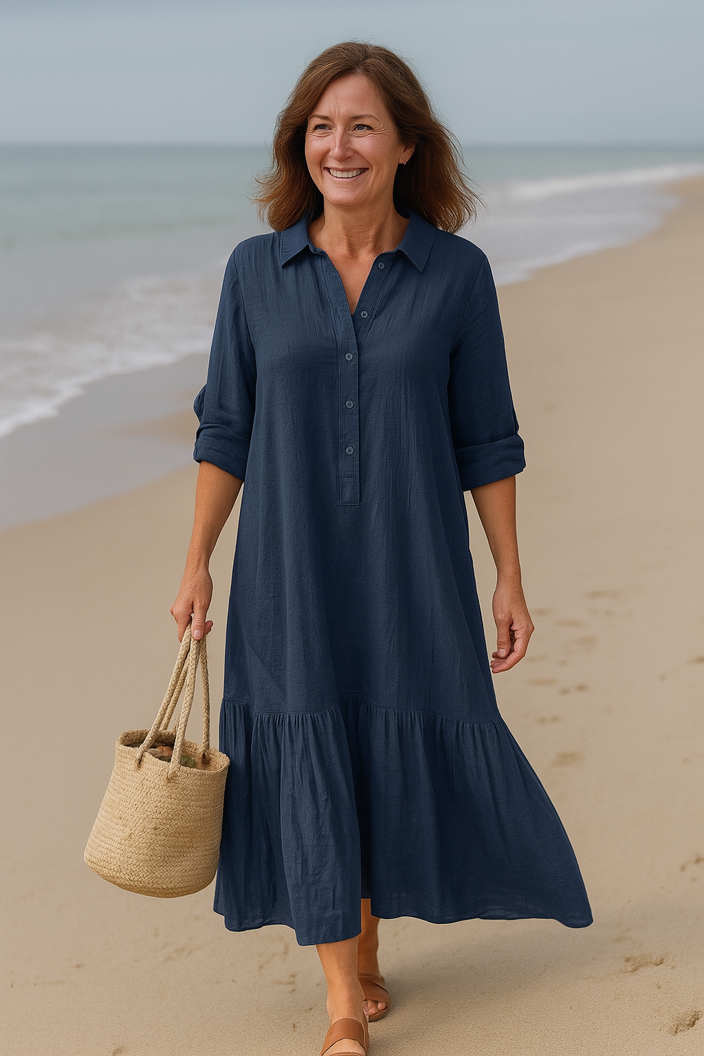 Cavell™ – Collared Dress with Flowing Hem