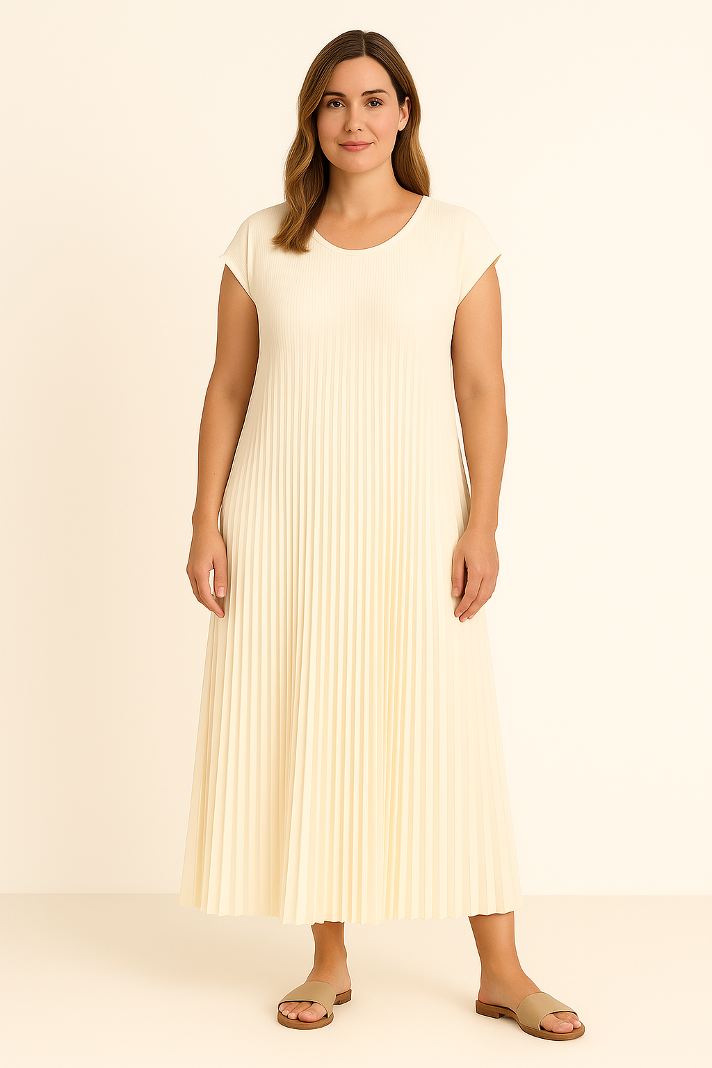 Pleated Tummy Covering Dress | LONDON
