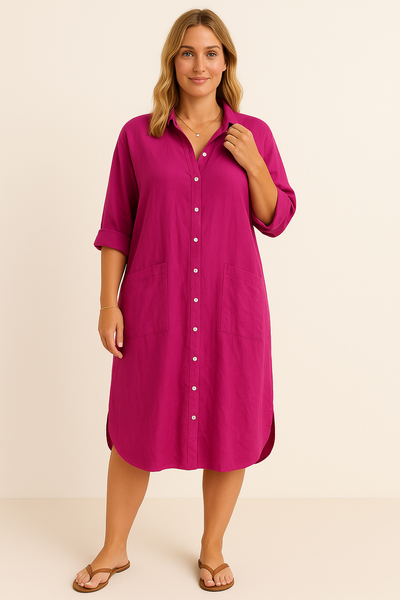 Cotton Tummy Covering Shirt Dress | BARCELONA