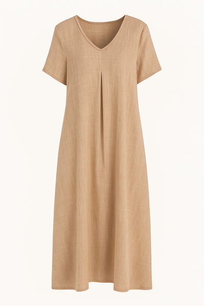 Casual Linen V-Neck Tummy Covering Dress | OSLO