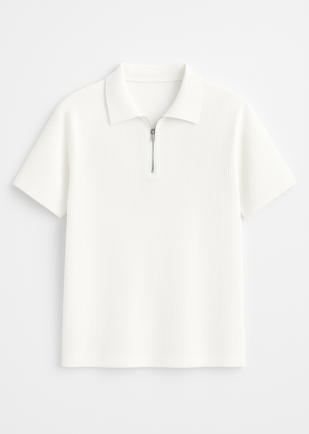 Oversize Textured Zipper Polo T-Shirt
