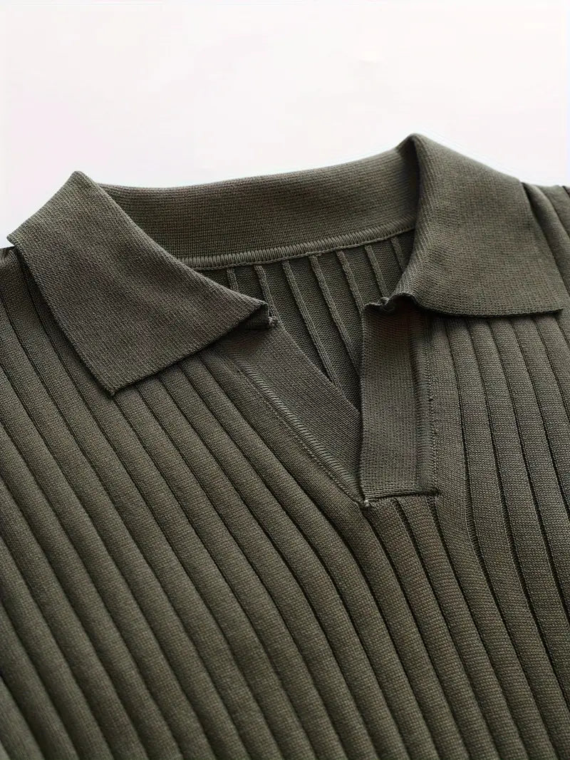 Fine Ribbed Knit Polo With Long Sleeves