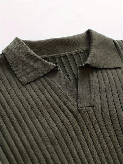 Fine Ribbed Knit Polo With Long Sleeves
