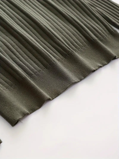 Fine Ribbed Knit Polo With Long Sleeves