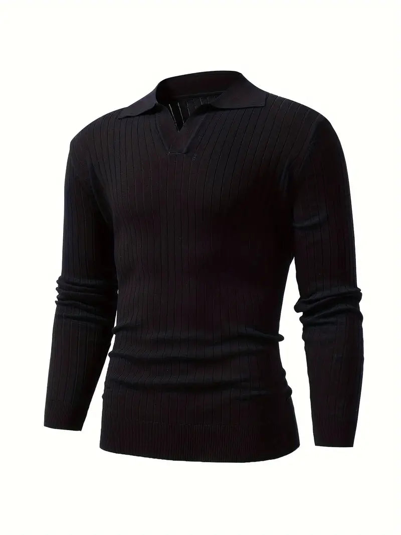 Fine Ribbed Knit Polo With Long Sleeves