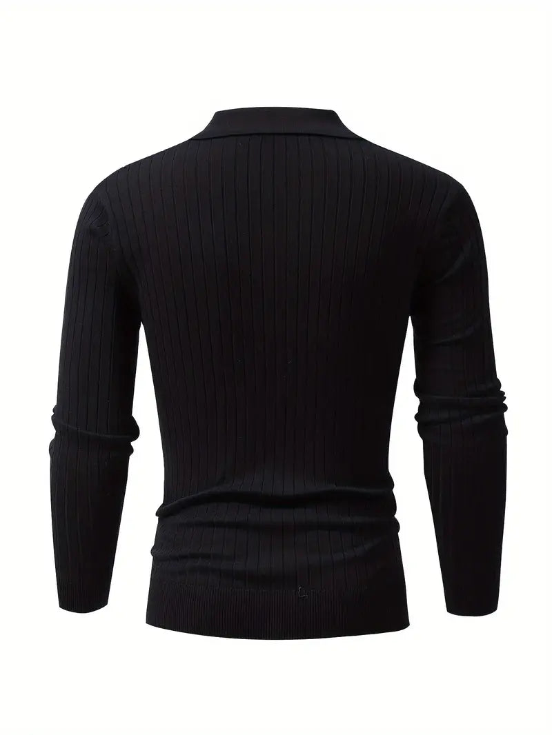 Fine Ribbed Knit Polo With Long Sleeves