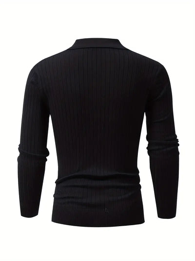 Fine Ribbed Knit Polo With Long Sleeves