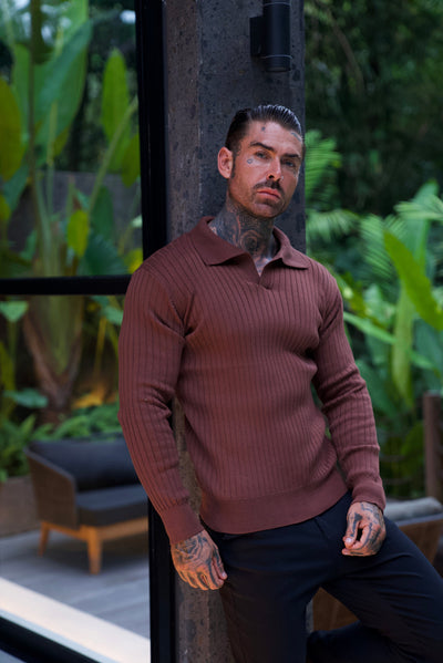 Fine Ribbed Knit Polo With Long Sleeves