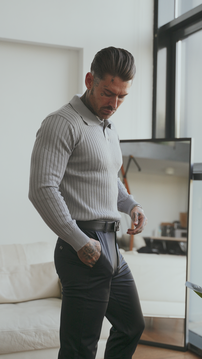 Fine Ribbed Knit Polo With Long Sleeves