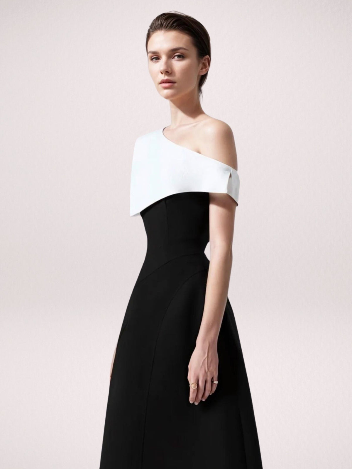 Classic Elegance Black And White Off-shoulder Dress