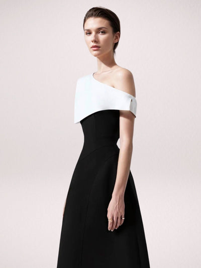 Classic Elegance Black And White Off-shoulder Dress