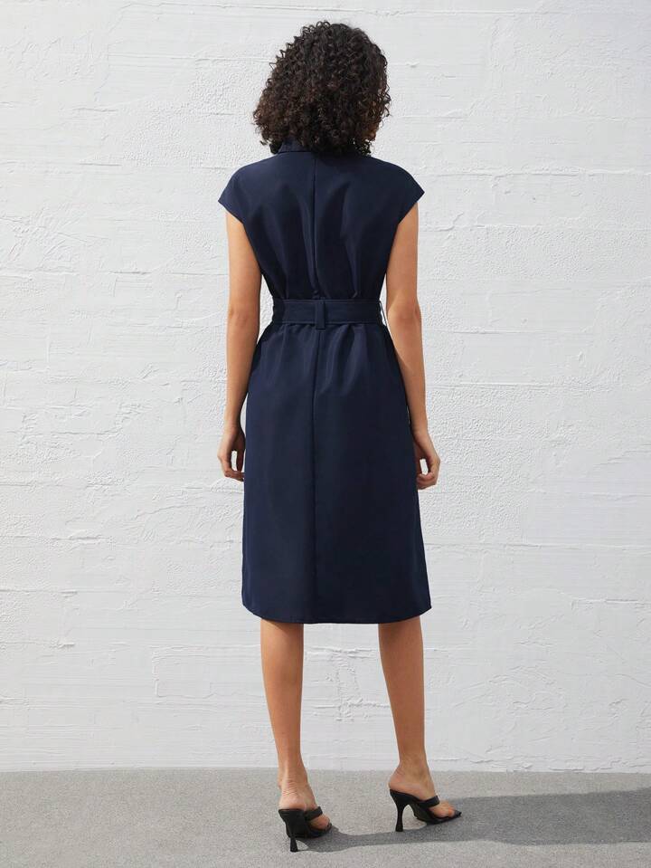 Refined Chic Navy Blue Midi Dress