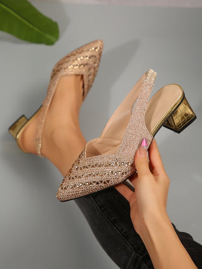 Rhinestone High Heel Chunky Heel Sandals