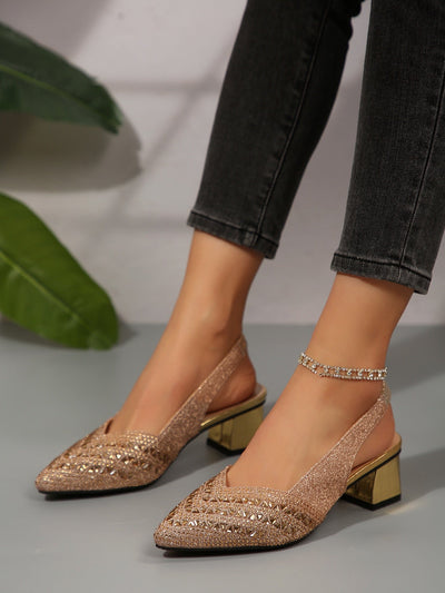 Rhinestone High Heel Chunky Heel Sandals