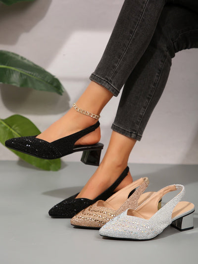 Rhinestone High Heel Chunky Heel Sandals