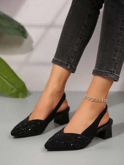 Rhinestone High Heel Chunky Heel Sandals