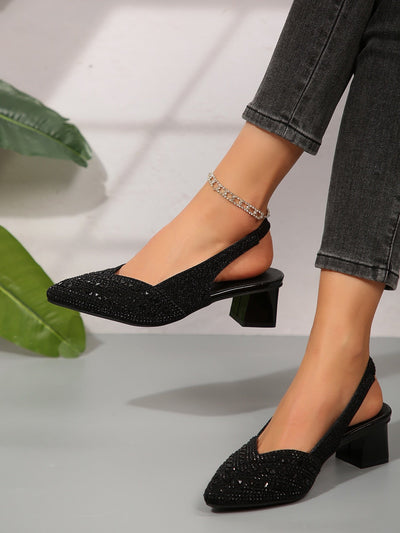 Rhinestone High Heel Chunky Heel Sandals