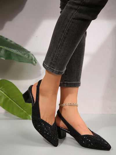 Rhinestone High Heel Chunky Heel Sandals