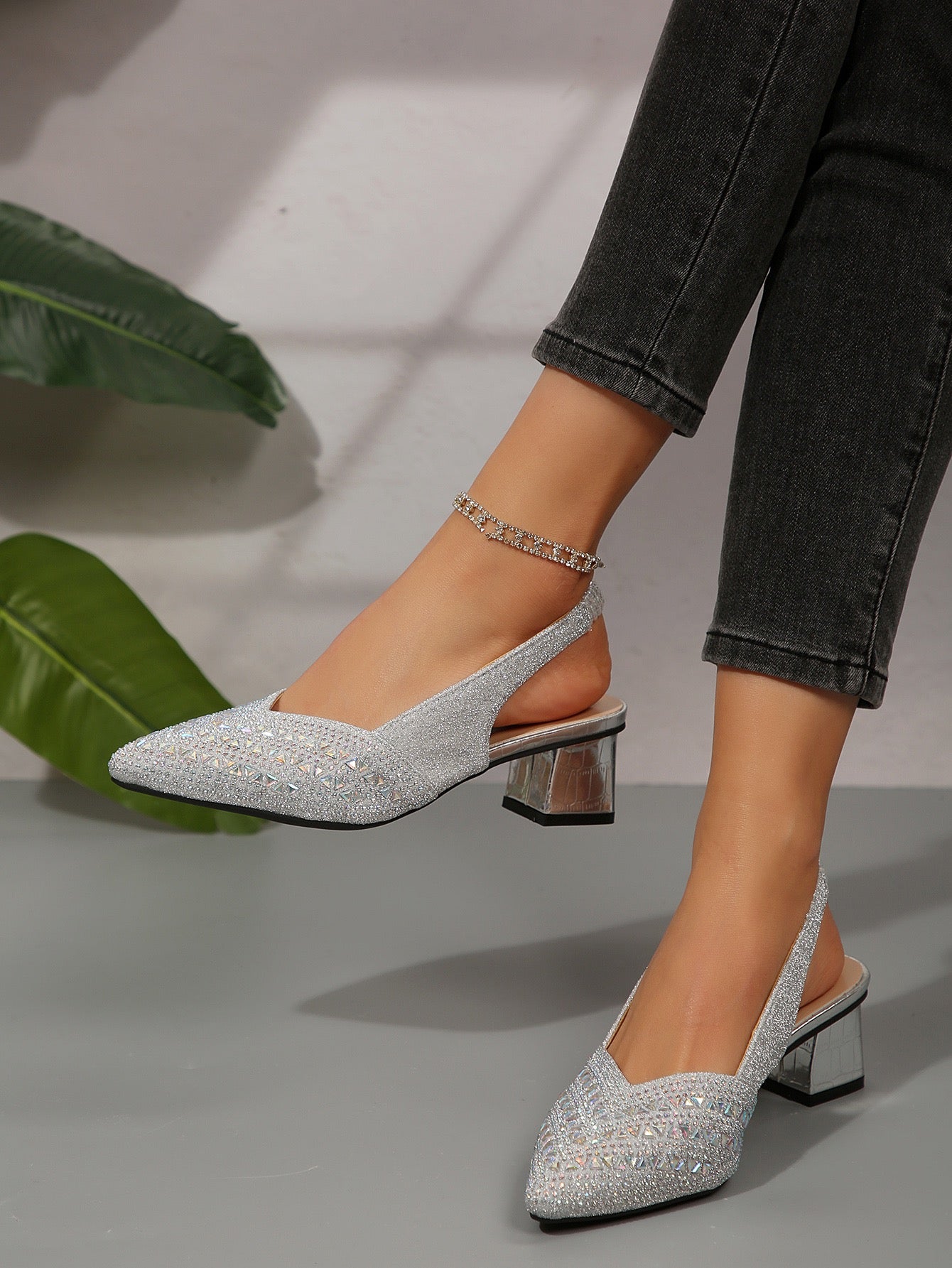 Rhinestone High Heel Chunky Heel Sandals