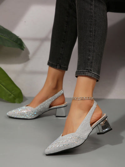 Rhinestone High Heel Chunky Heel Sandals