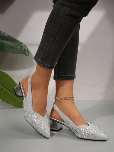 Rhinestone High Heel Chunky Heel Sandals