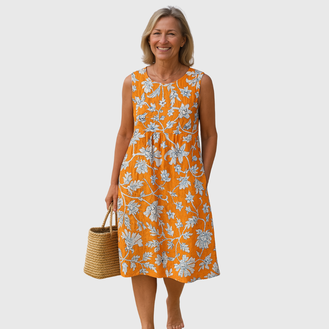 Cavell™ Tropical Floral Print Summer Dress with Relaxed Fit