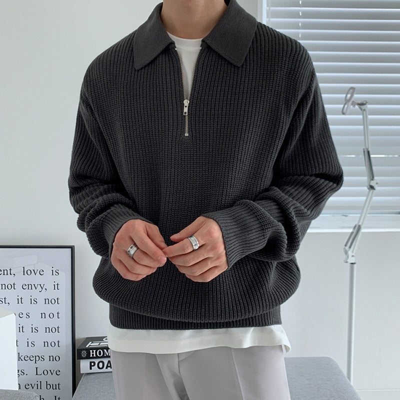 Ribbed Half-Zip Knit Sweater