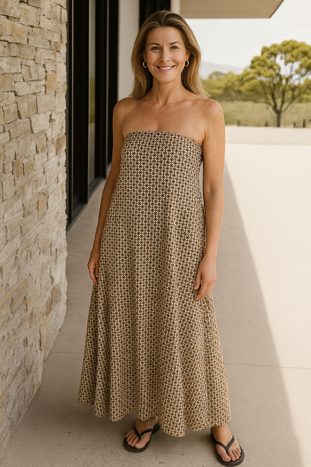 Diamond Print Bohemian Maxi Dress