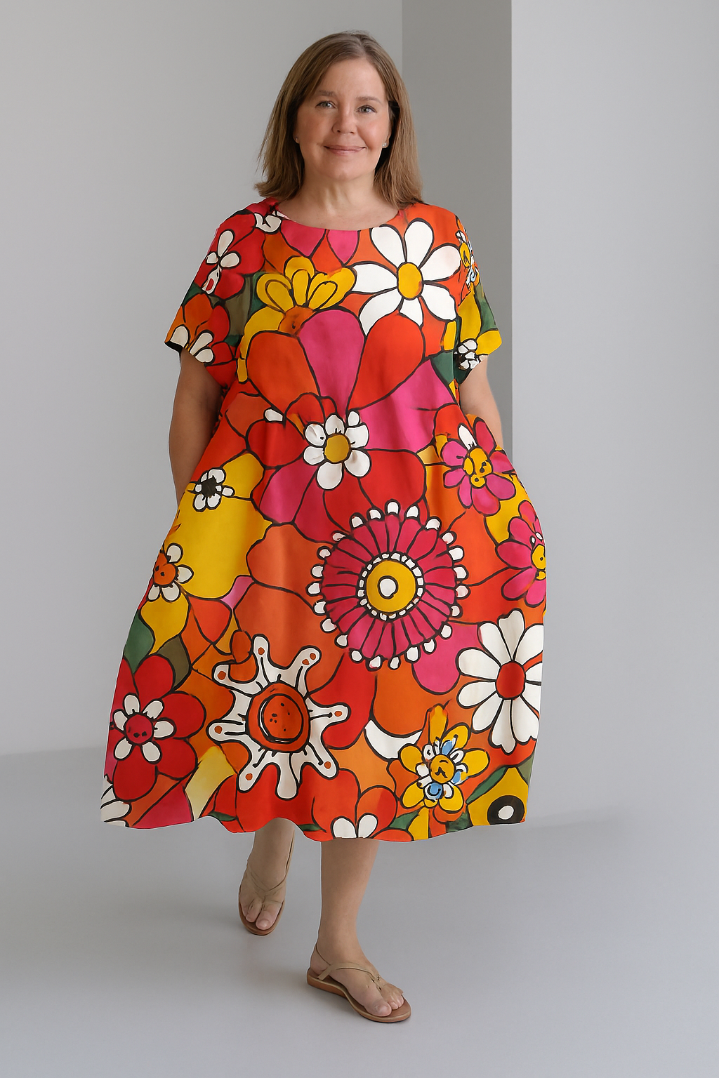 Vibrant Tummy Covering Dress | PEONY
