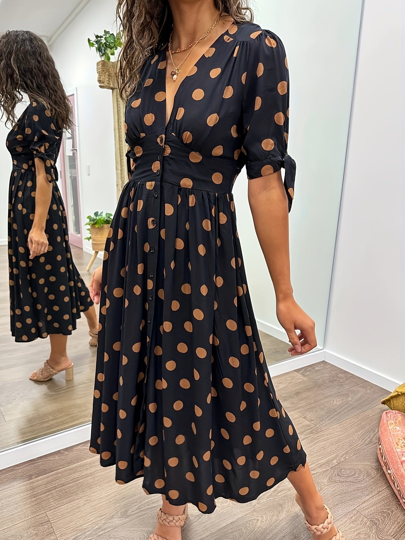 MIRENA | BUTTONED POLKA DOT MIDI DRESS