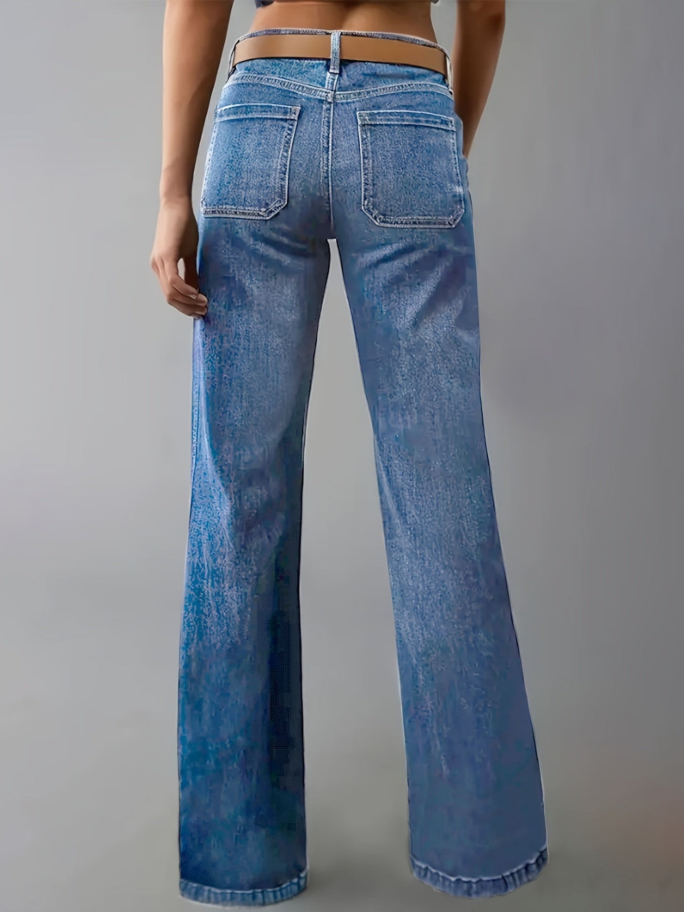 Retro Wide-Leg Patch Pocket Jeans".
