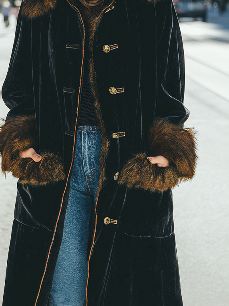Vintage Fur Collar Velvet Coat