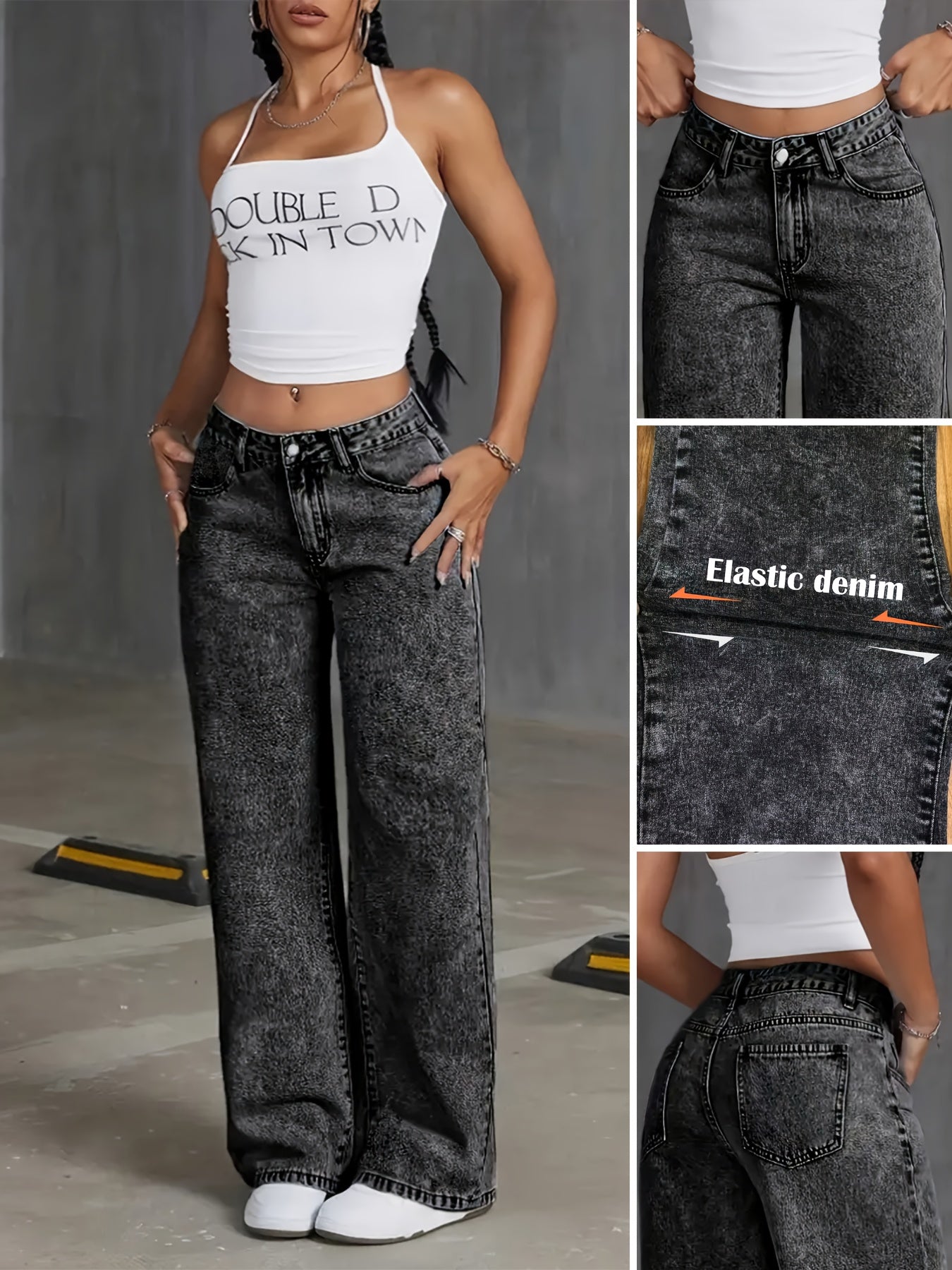Stone Wash Street Wide-Leg Jeans
