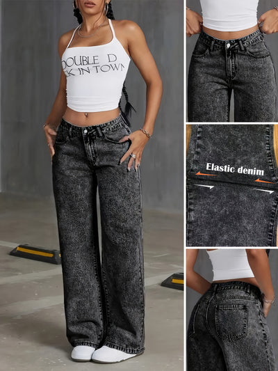 Stone Wash Street Wide-Leg Jeans