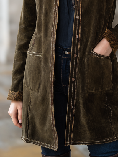 Vintage Shearling Collar Eco-friendly Suede Jacket