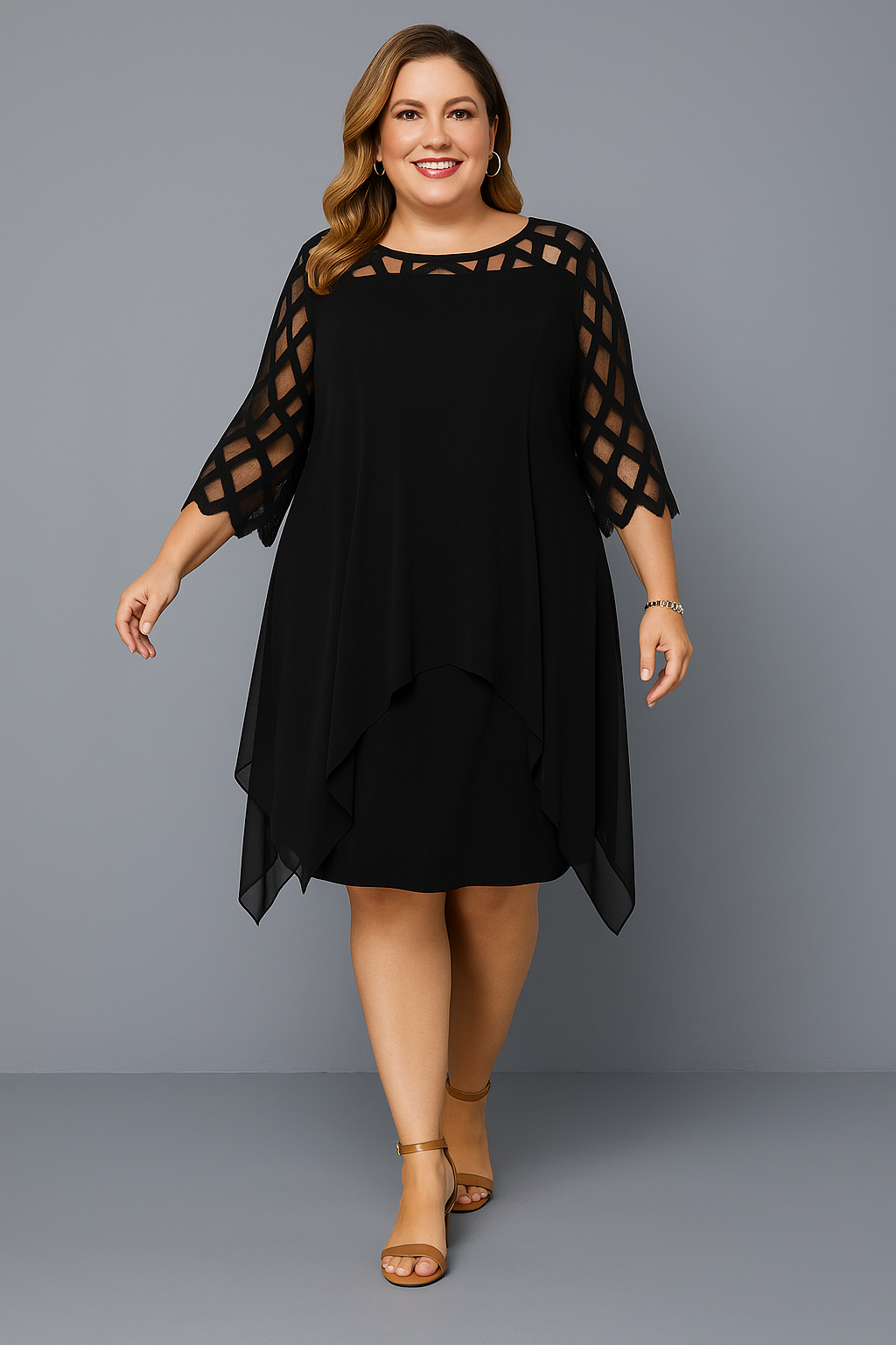 Elegant Lace Sleeve Tummy Covering Dress | MALAGA