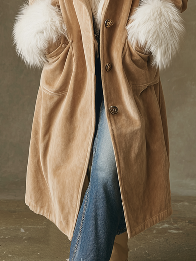 Retro Fur Collar Loose Velvet Coat