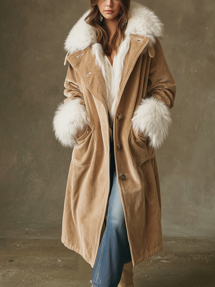 Retro Fur Collar Loose Velvet Coat
